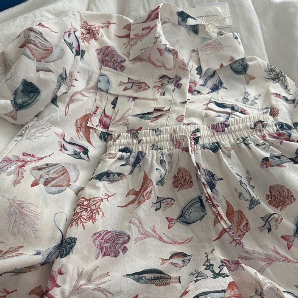 NWT Commense Fish Print Set X Small Oversized Linen